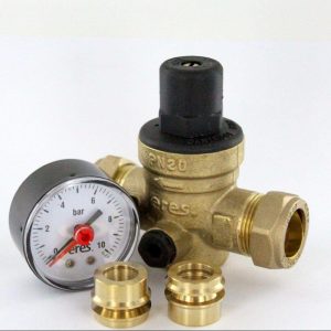Pressure reducing valve with gauge fits 15mm & 22mm